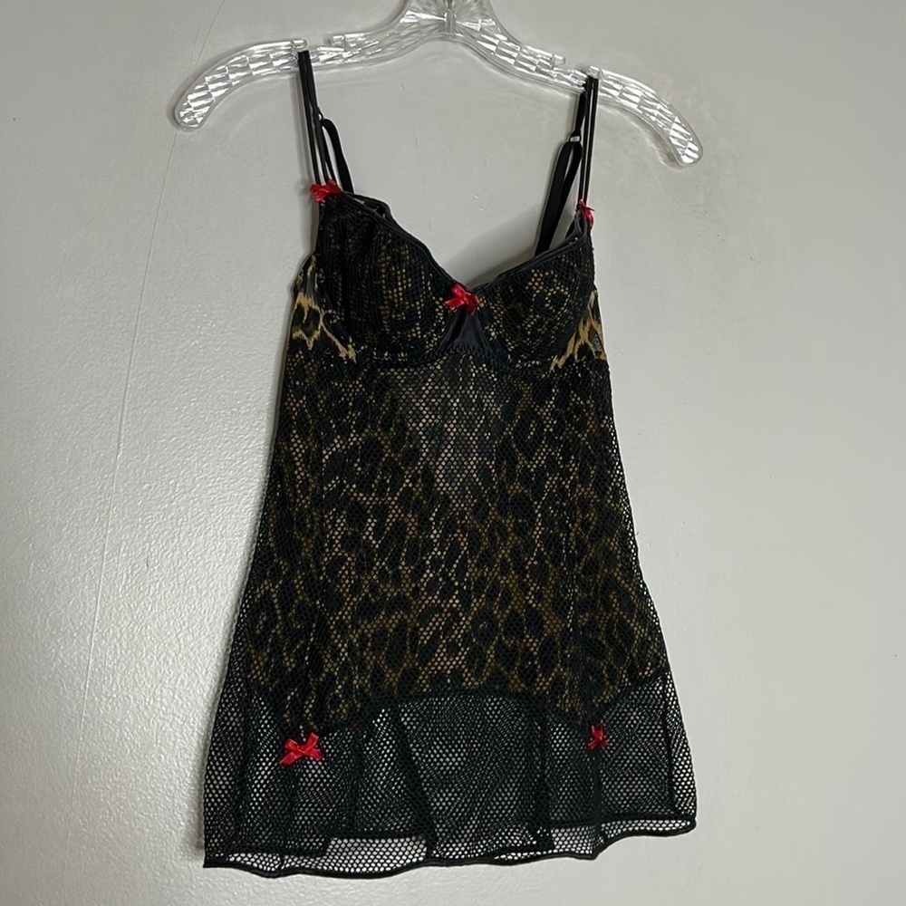 Victoria secret 34B leopard fishnet négligée top sexy little slip dress